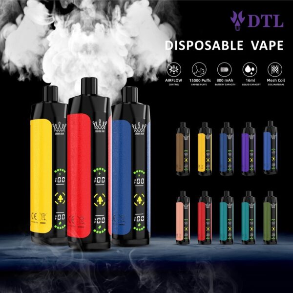 DL/DTL E-papierosy jednorazówka 15000 Puffs Vape urządzenie E-Shisha/Hookah z pełnym ekranem, regulowanym przepływem powietrza i możliwością ładowania AL FAKHAR Crown Bar