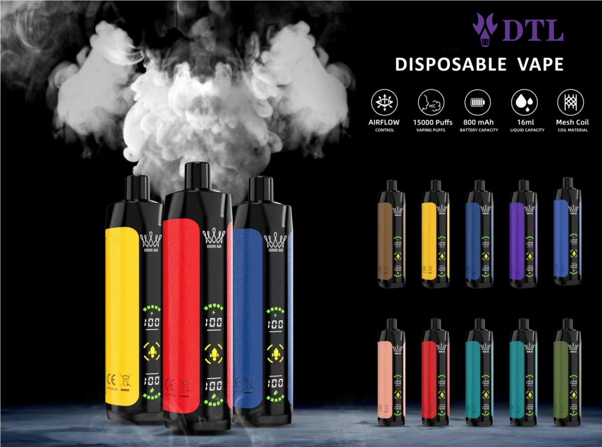 DL/DTL E-papierosy jednorazówka 15000 Puffs Vape urządzenie E-Shisha/Hookah z pełnym ekranem, regulowanym przepływem powietrza i możliwością ładowania AL FAKHAR Crown Bar